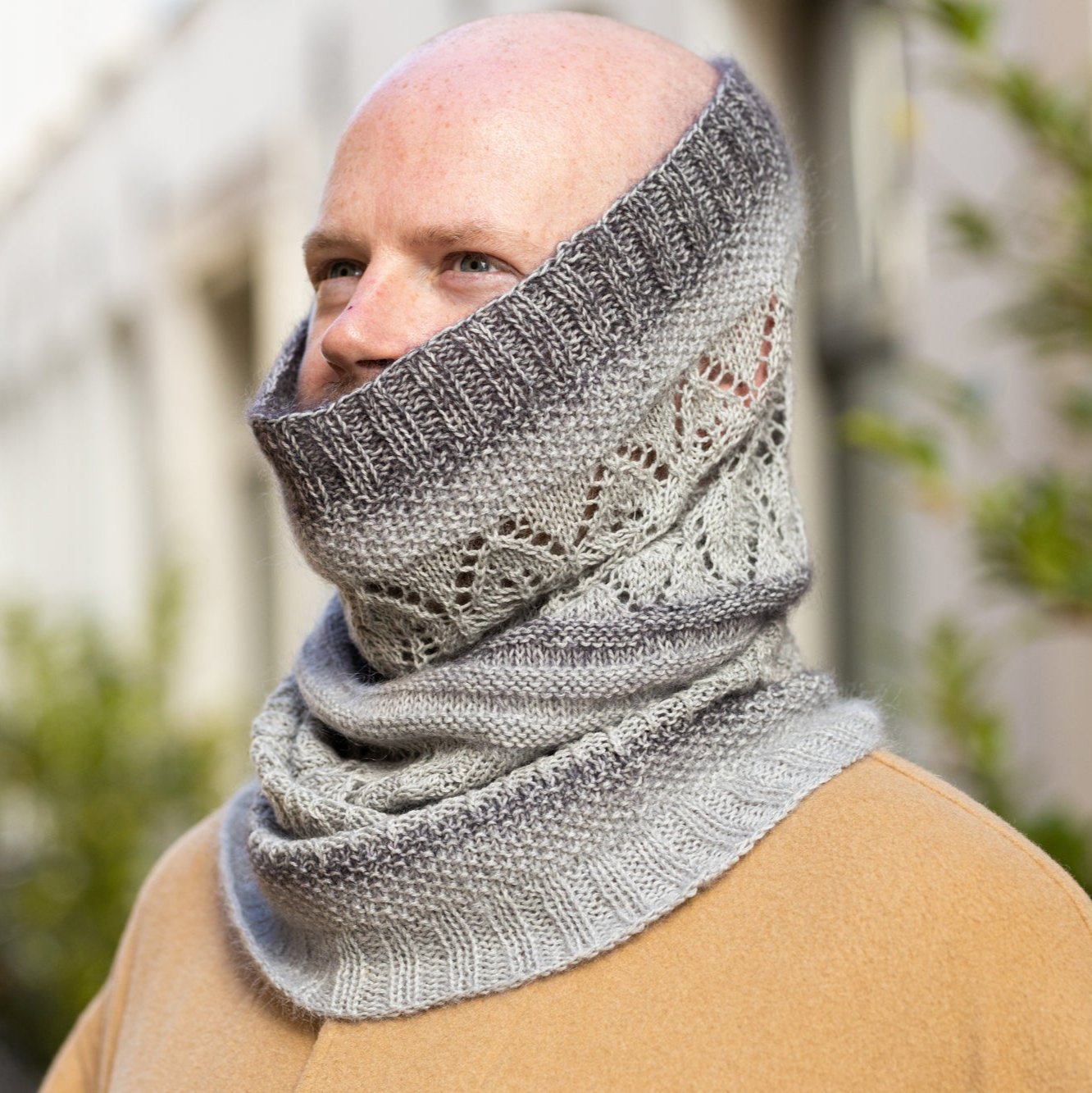 Knitting Mens Warm Snood Gray Mens Knitted Snood Reversible Merino